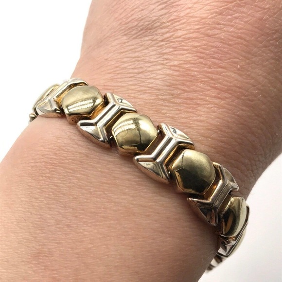 Vintage 925 Italy Sterling Silver Two Tone Chunky Chain Link Bracelet 7.5" - Picture 1 of 5